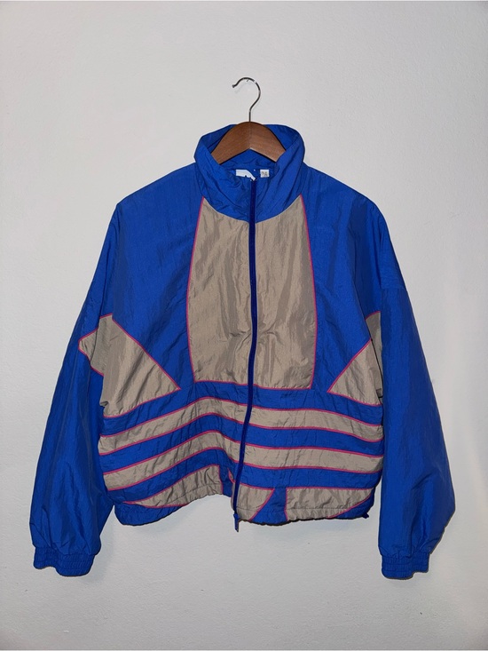 adidas Jackets & Blazers - adidas Blue and Beige Retro Bomber Jacket with Pink Trim